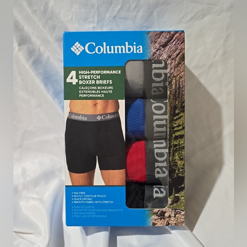 NIB Columbia Men's High Performance Stretch Boxer Briefs 4 Pack Tag Free No Fly